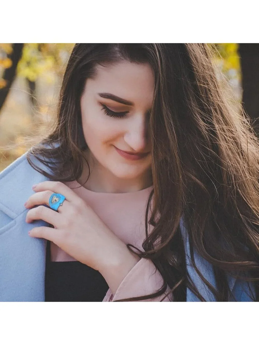 Unisex Blue Analog Quartz Easy Read Adjustable Modern Heart Finger Ring Watch